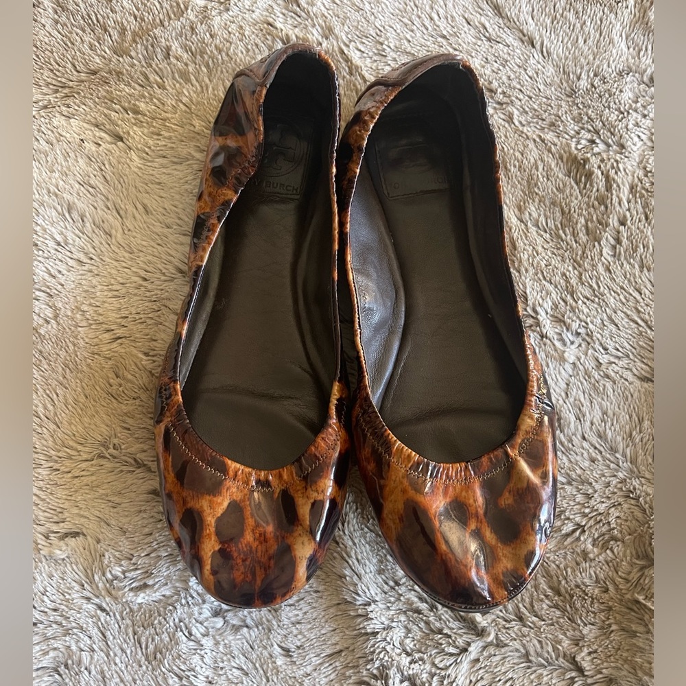 Pre-owned Tory Burch Patent Elastic Ballet Flats